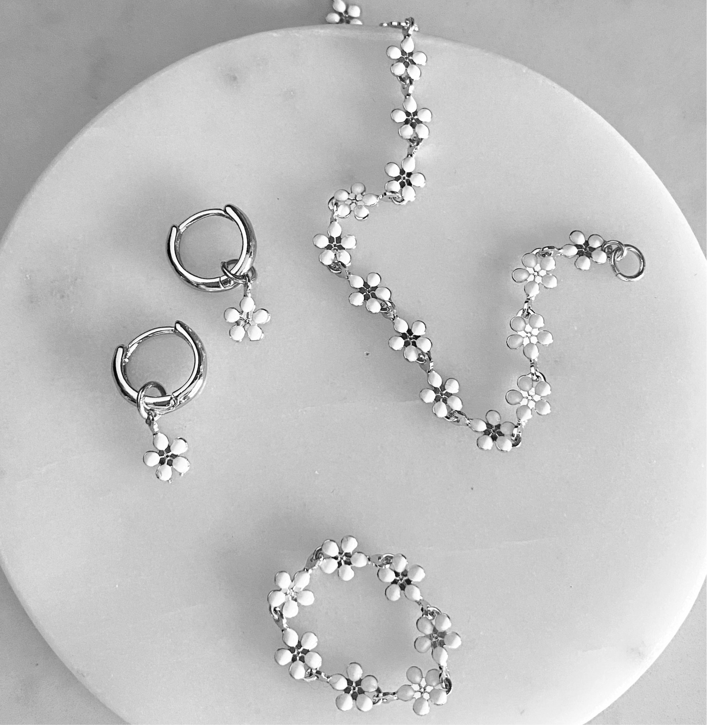Daisy Hoop Earrings | Delicate White & Gold/Silver Flower Earrings