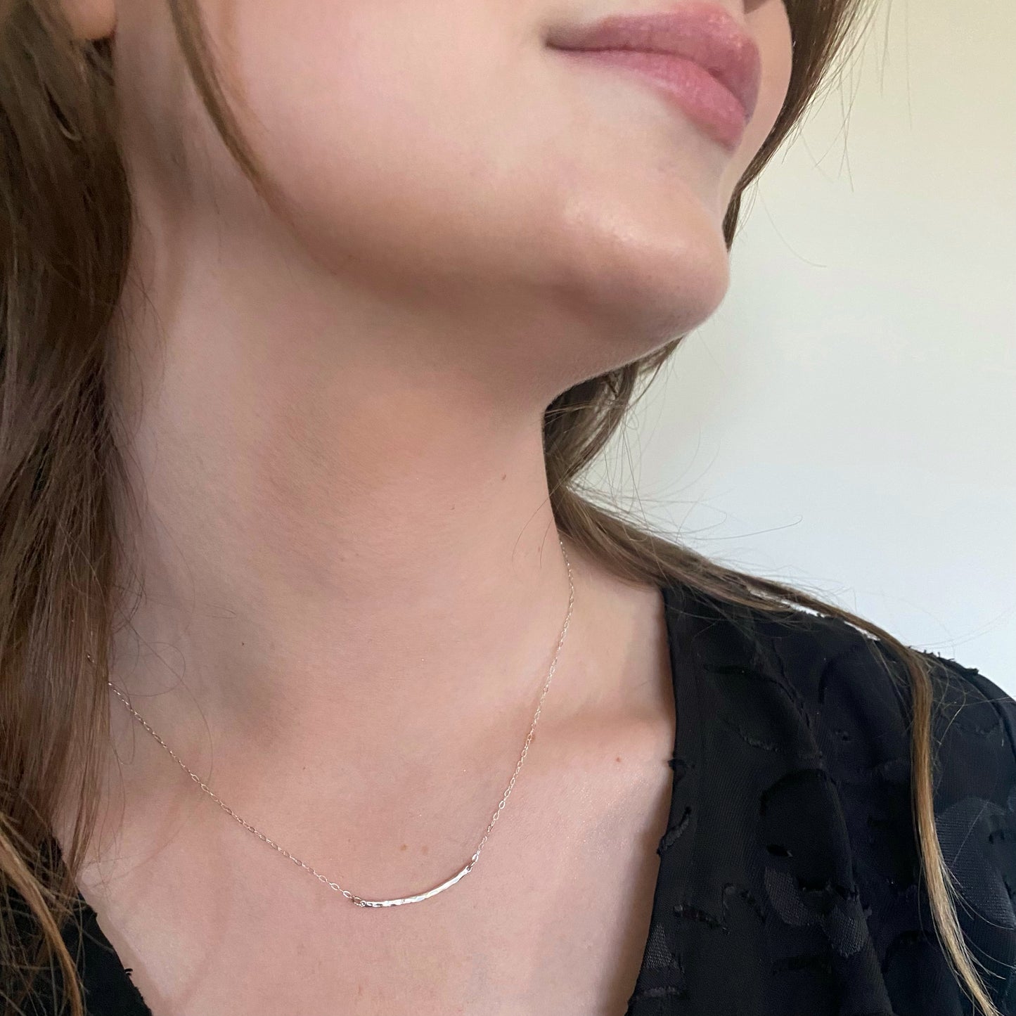 Delicate Hammered Bar Necklace | Minimalist Everyday Necklace