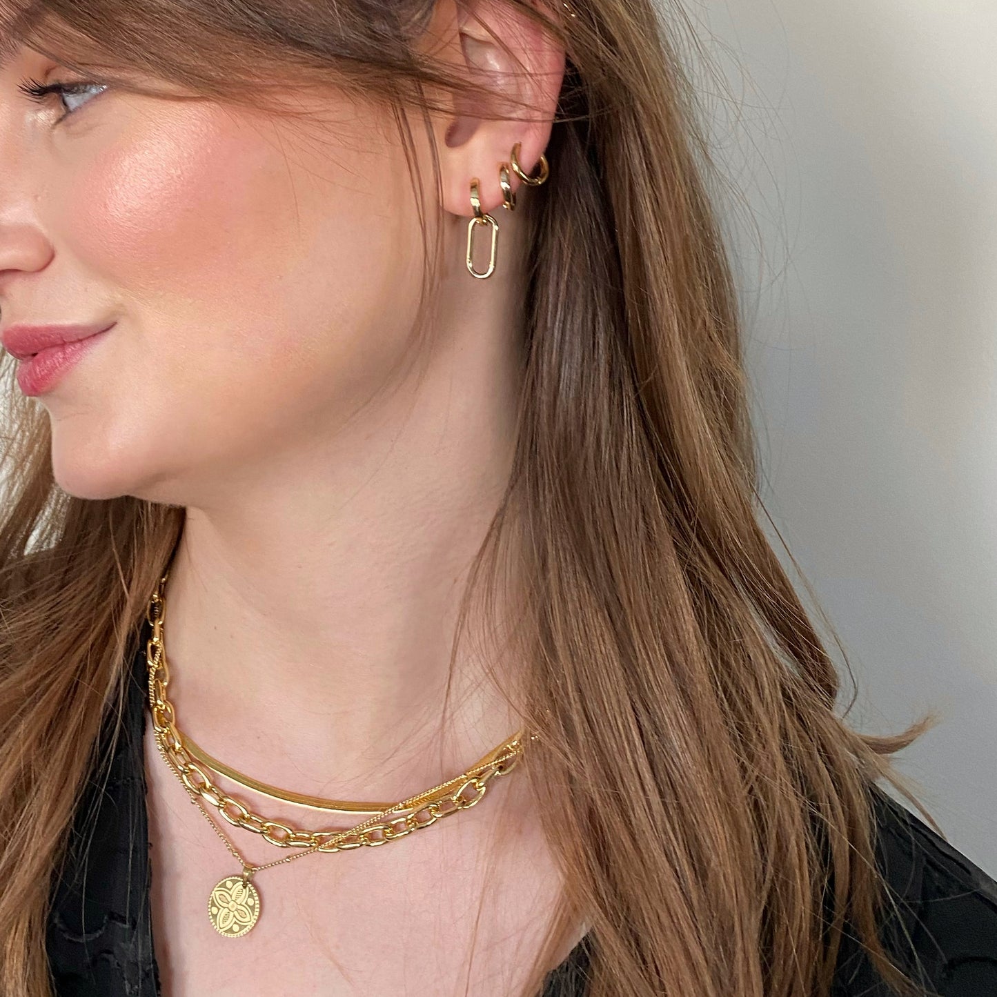 Lila Stacking Hoops | Gold Huggie Hoops with Paperclip Link