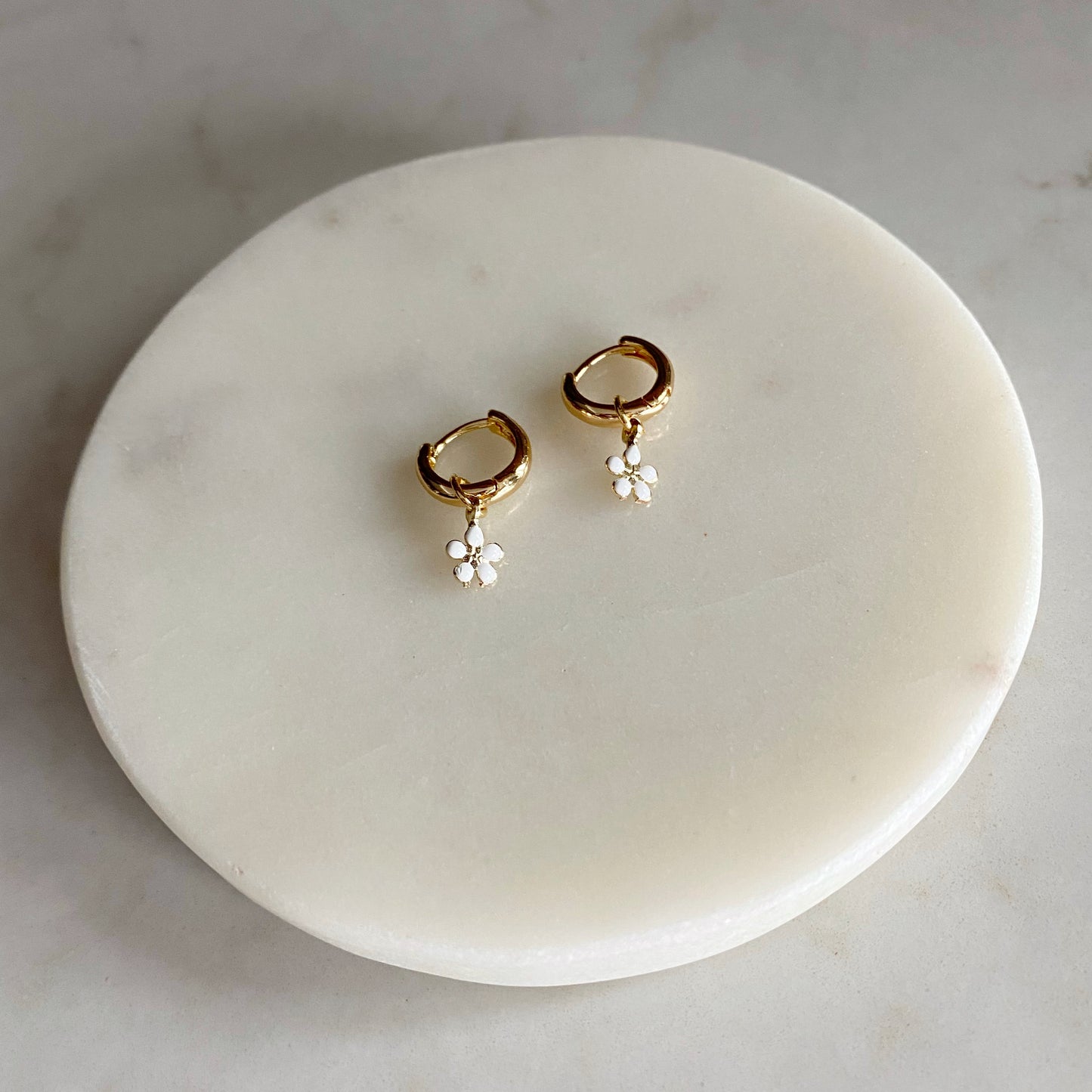 Daisy Hoop Earrings | Delicate White & Gold/Silver Flower Earrings