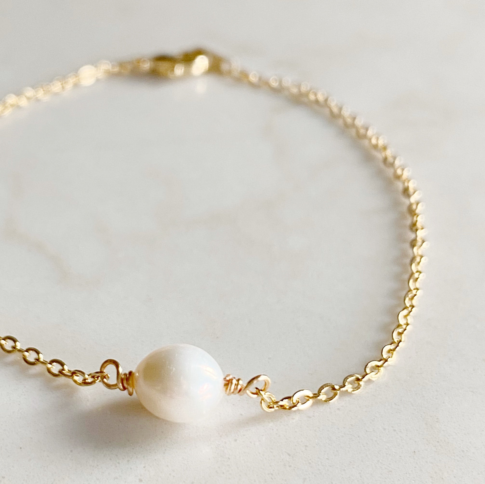 Dainty Pearl Bracelet Silver 7.5 inches