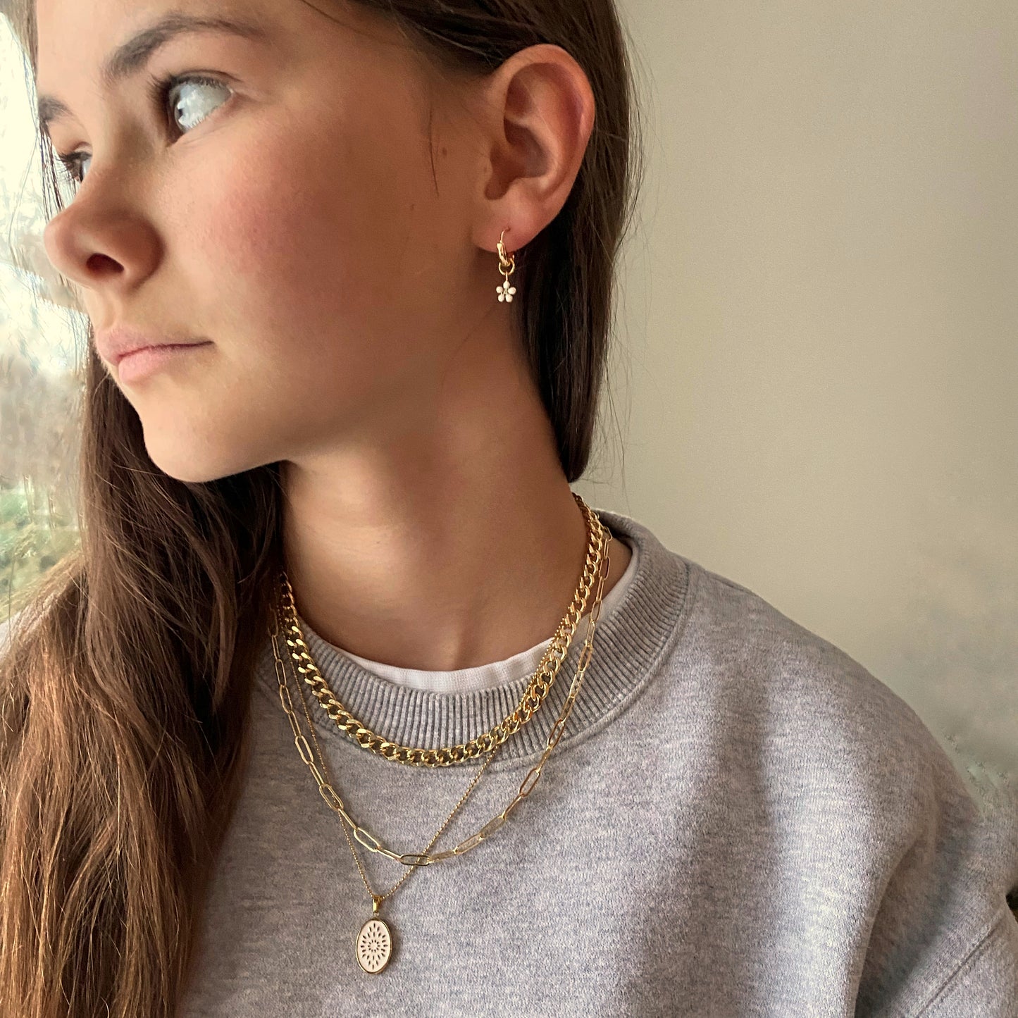 Daisy Hoop Earrings | Delicate White & Gold/Silver Flower Earrings