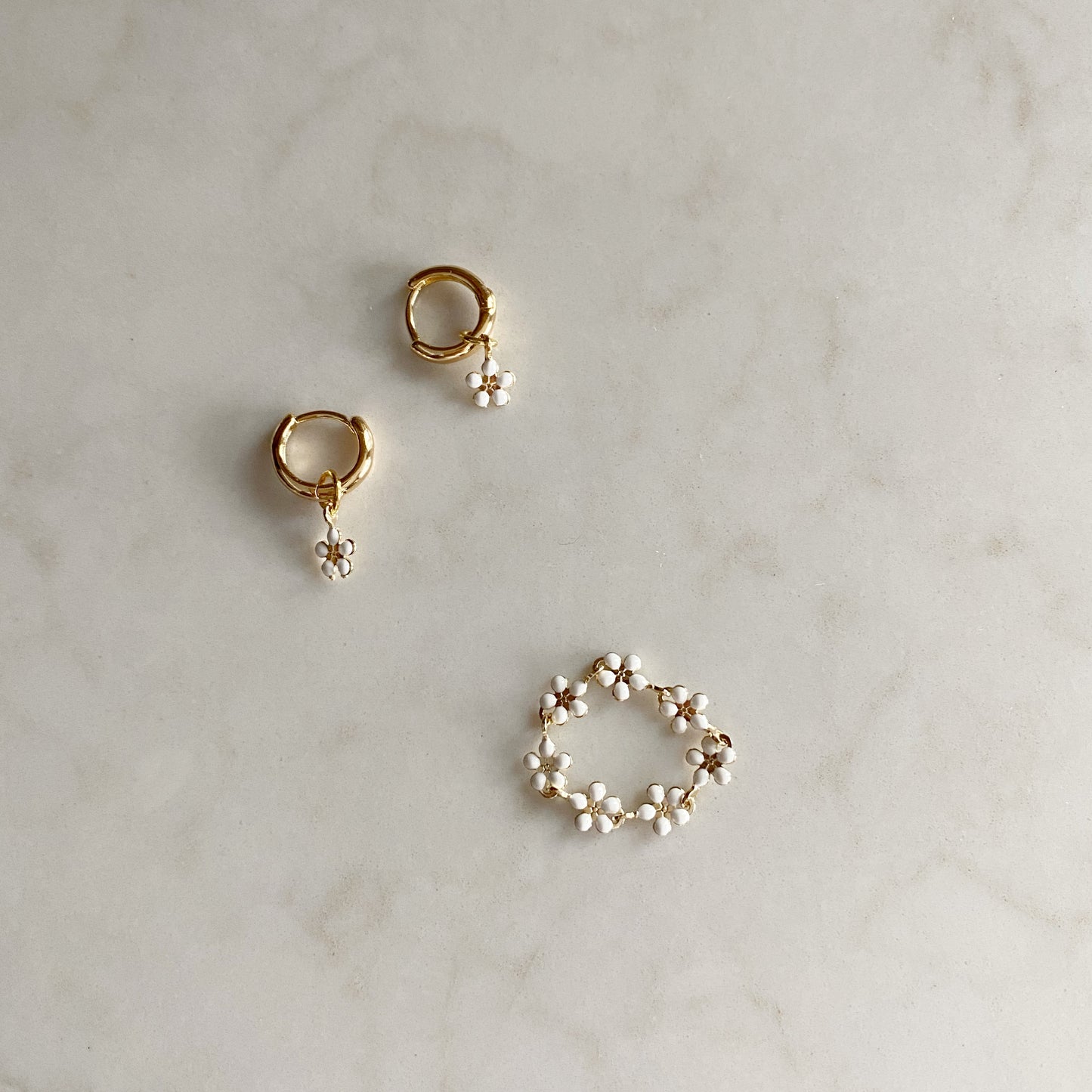 Daisy Hoop Earrings | Delicate White & Gold/Silver Flower Earrings