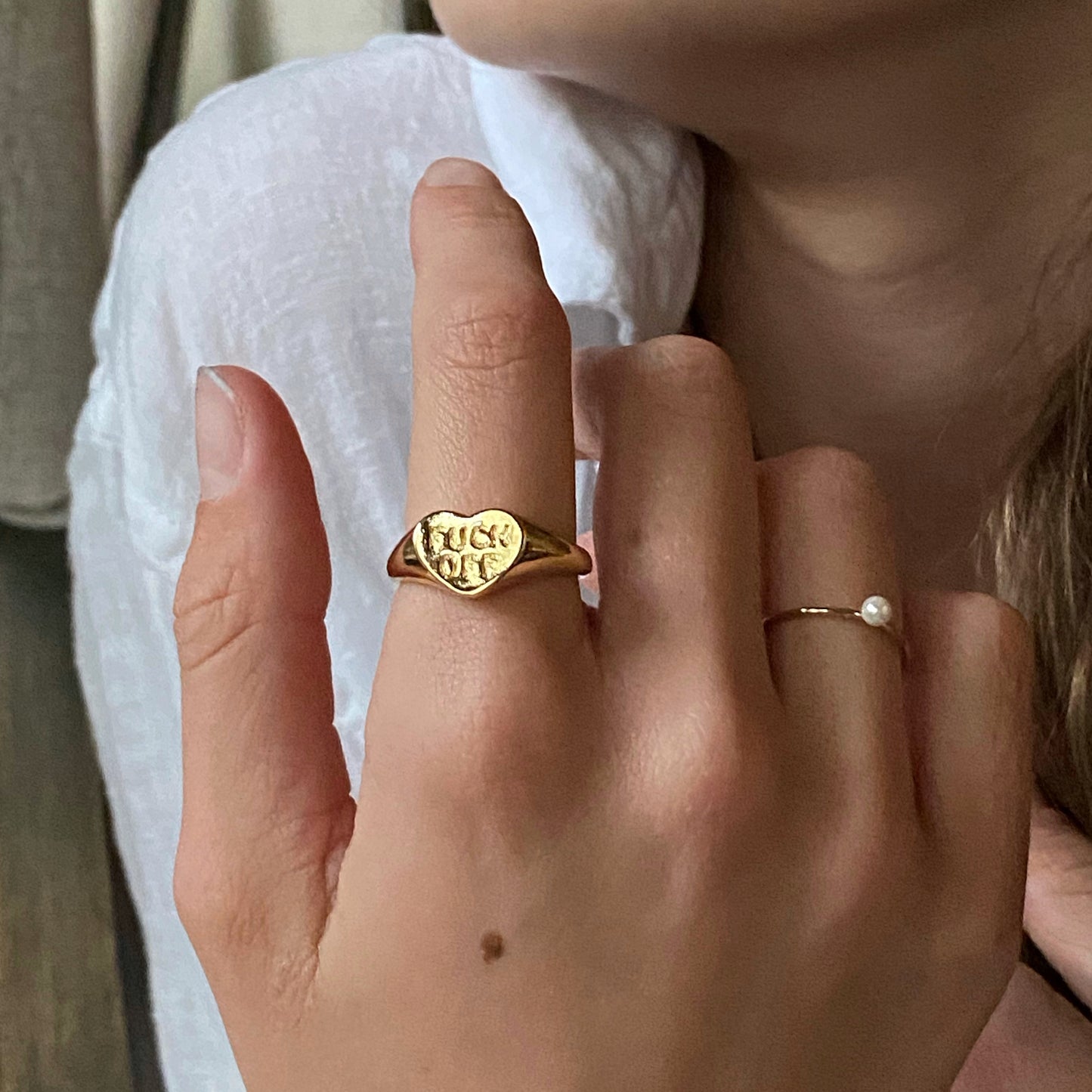 "Fuck Off" Adjustable Statement Ring | Bold Heart Ring