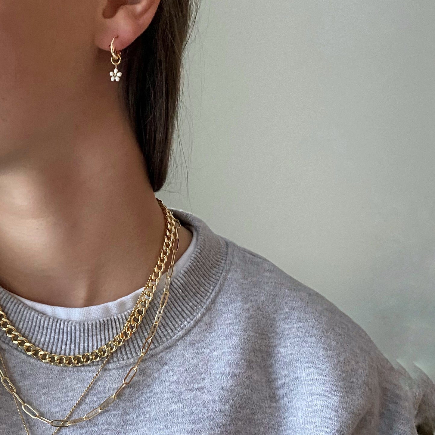 Daisy Hoop Earrings | Delicate White & Gold/Silver Flower Earrings