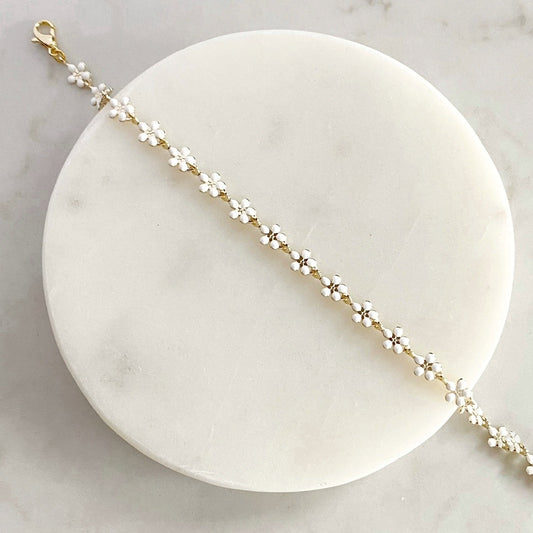 Daisy Anklet | Delicate White & Gold/Silver Flower Anklet