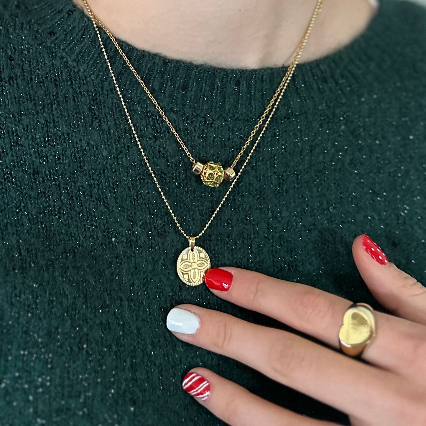 Clover Necklace |  Delicate Gold & Emerald Good Luck Necklace