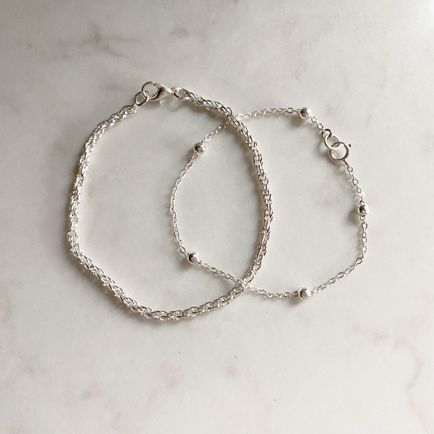 Double Silver Bracelet Set