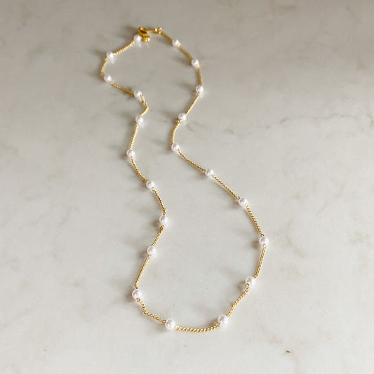 Phoebe Necklace | Gold Satellite Chain with Pearls