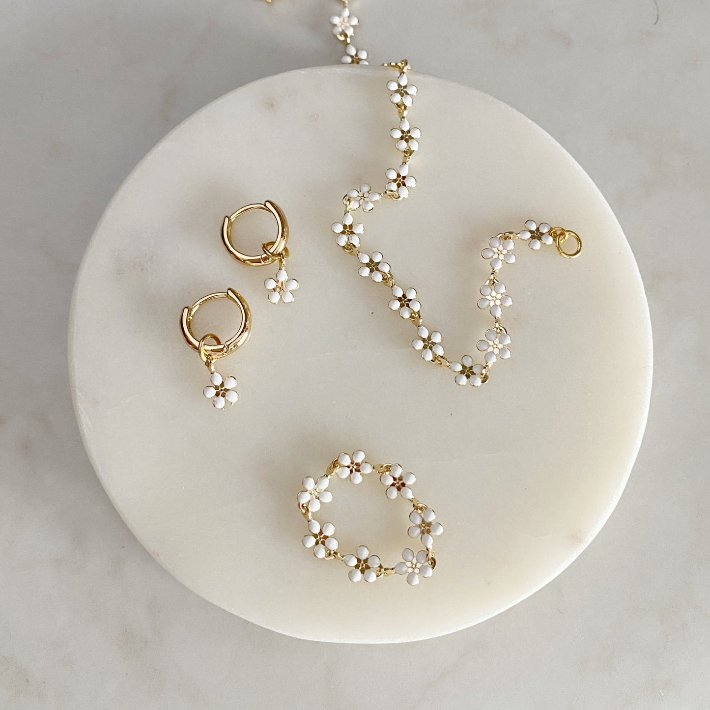 Daisy Necklace | Gold/Silver & White Enamel Flower Necklace