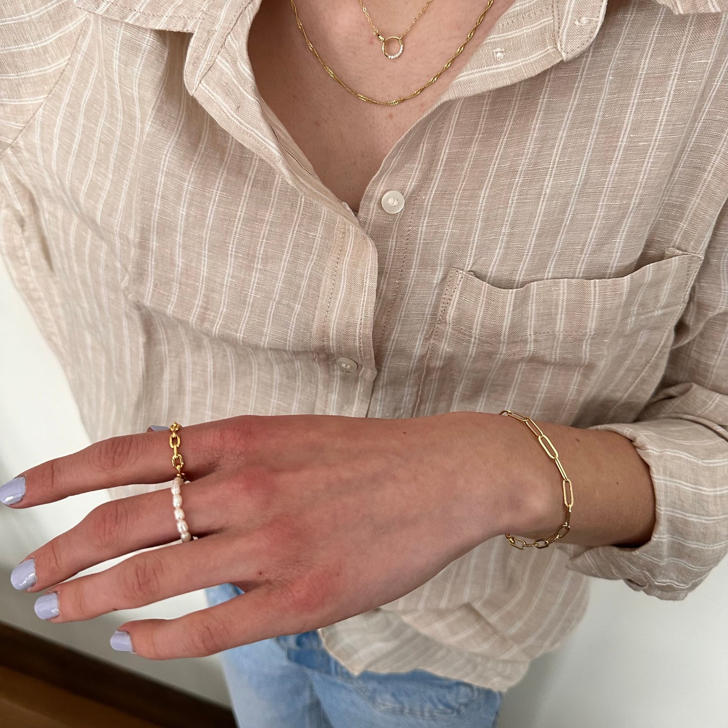 Pearl & Gold stretch ring