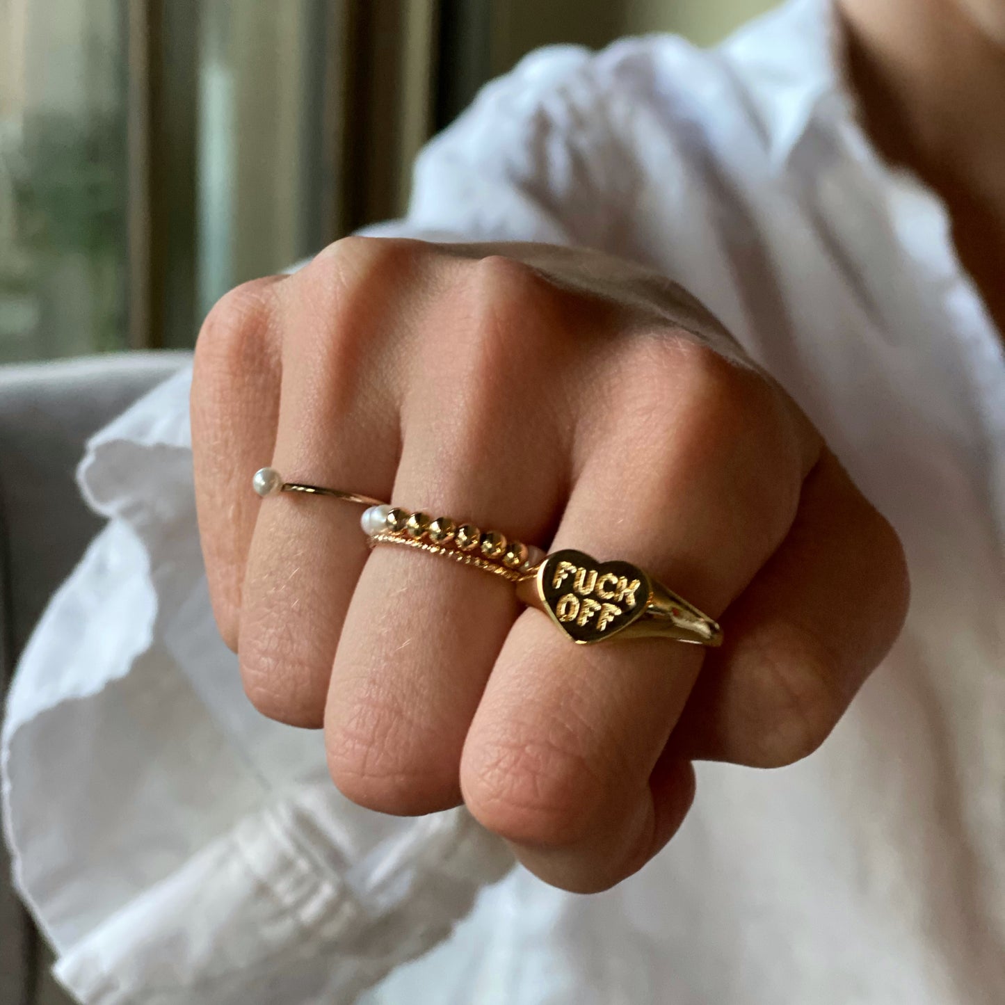 "Fuck Off" Adjustable Statement Ring | Bold Heart Ring