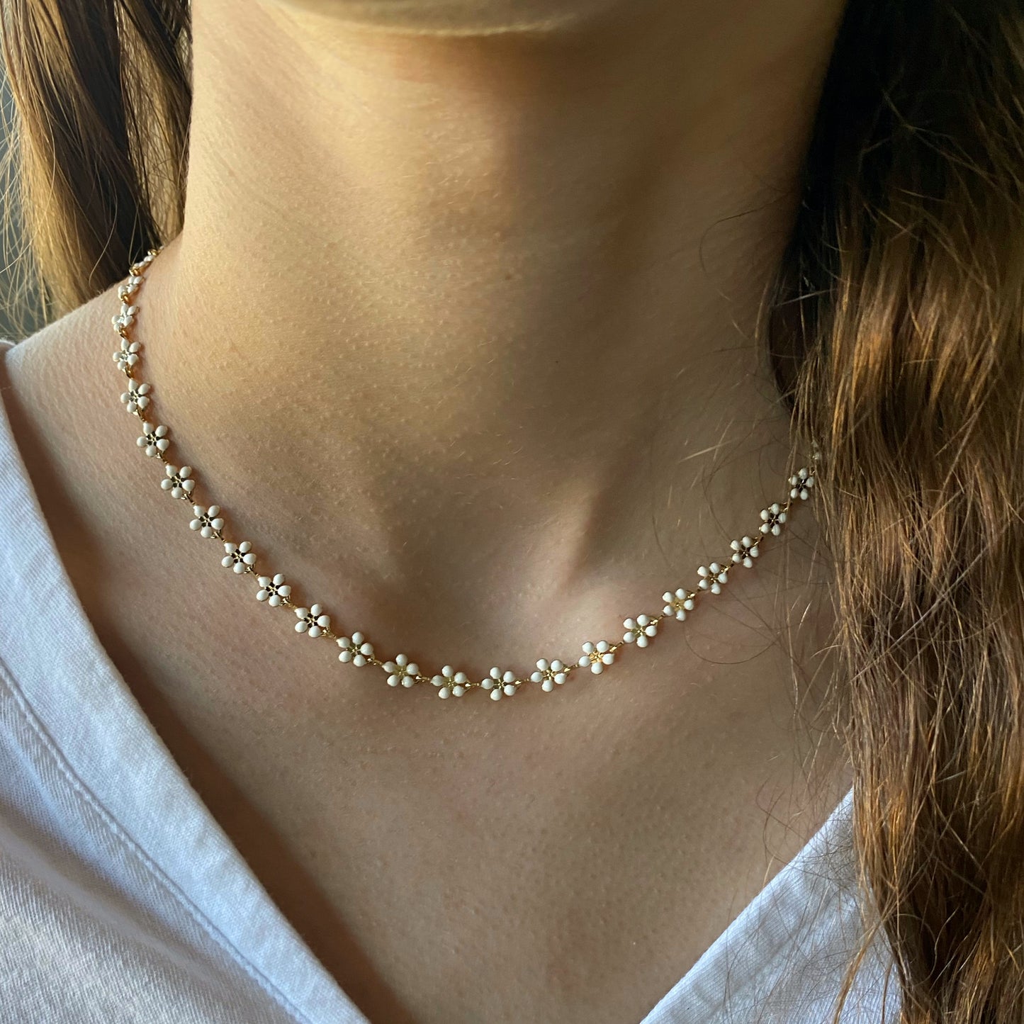 Daisy Necklace | Gold/Silver & White Enamel Flower Necklace