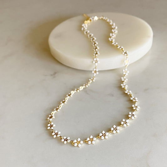 Daisy Necklace | Gold/Silver & White Enamel Flower Necklace