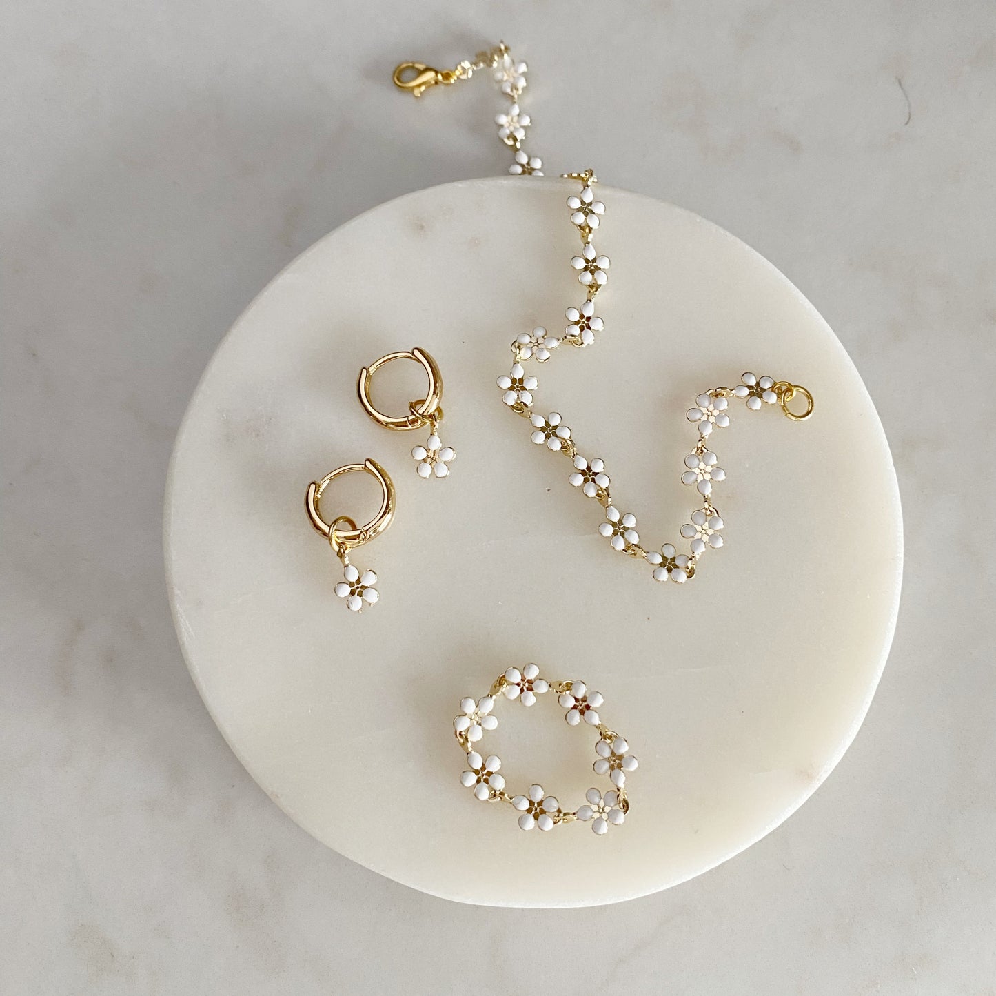 Daisy Hoop Earrings | Delicate White & Gold/Silver Flower Earrings