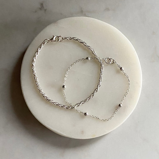 Double Silver Bracelet Set
